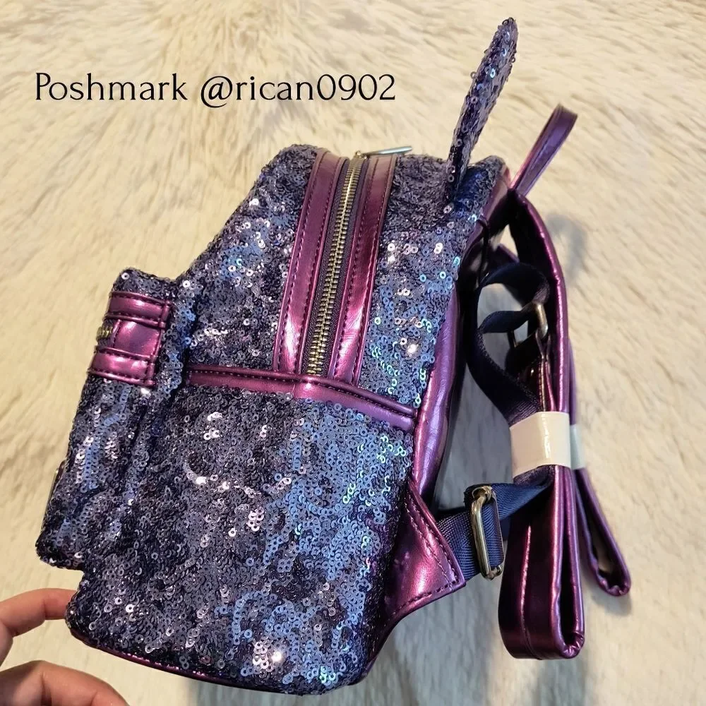 Loungefly Disney Parks Mickey Mouse Purple Potion Sequin Mini Backpack & Wallet